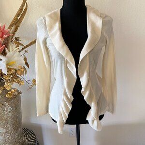 Talbots Pure Italian Merino Wool Cream Ruffle Front Cardigan Sweater Petite S